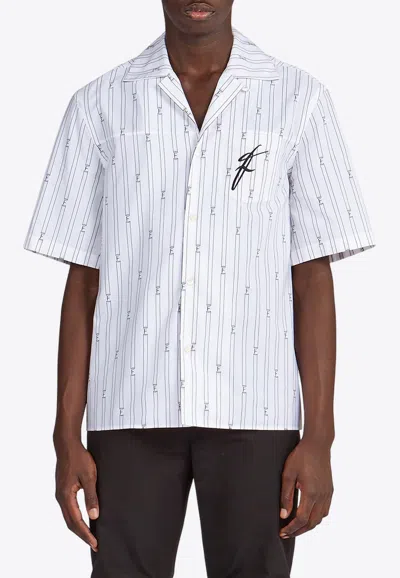 Ferragamo Logo-print Short-sleeve Cotton Blend Shirt In White