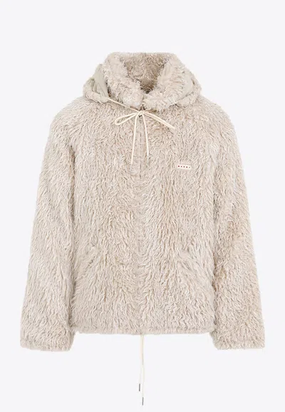Marni Giacca In Ecopelliccia Con Cappuccio Removibile In Beige