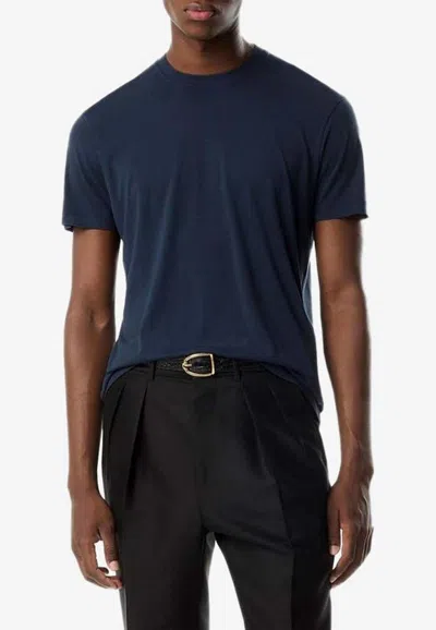 Tom Ford Midnight Blue Crew-neck T-shirt In Lyocell And Cotton In Gold