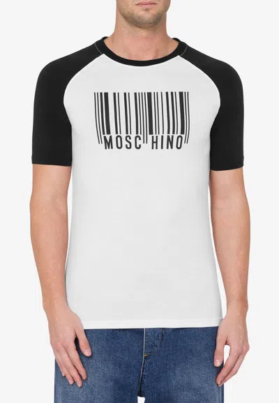 Moschino Barcode-print Cotton-blend T-shirt In White