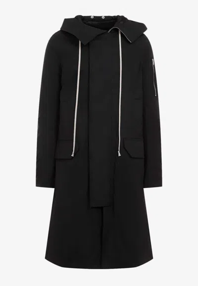 Rick Owens Asymmetrical-front Cotton Fishtail Parka In Black