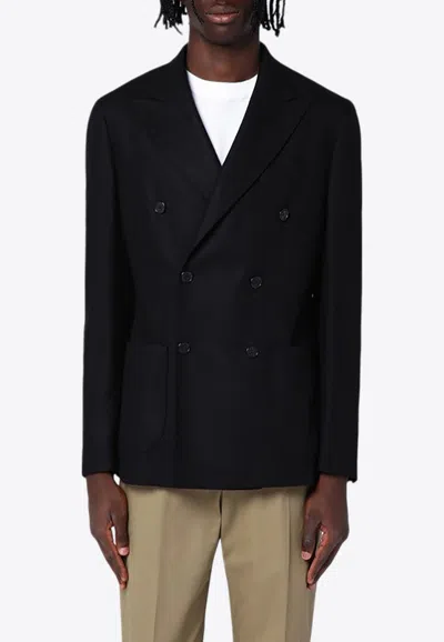 Santaniello Double-breasted Jacket In Wool-blend In Black