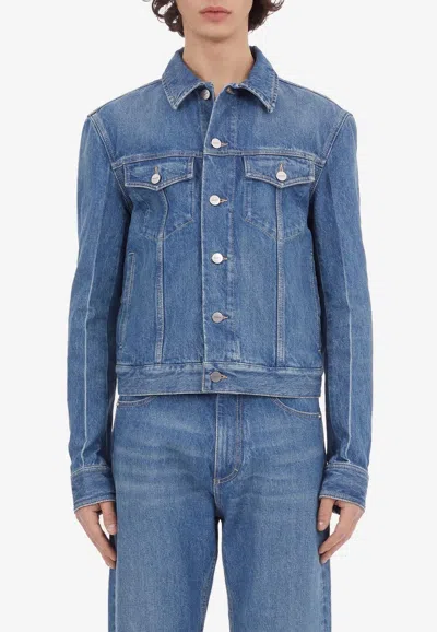 Ferragamo Washed Denim Jacket In Blue
