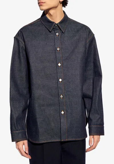 Ferragamo Long Sleeved Denim Shirt In Blue