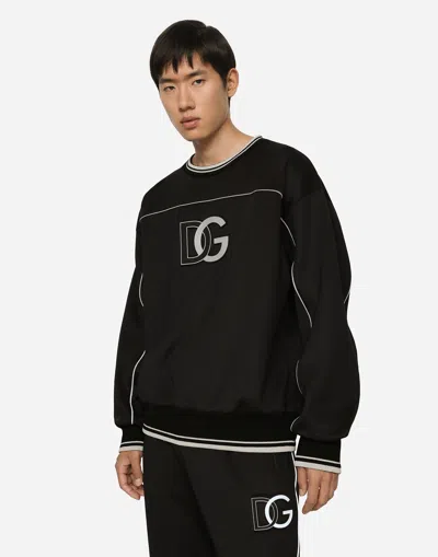 Dolce & Gabbana Black Logo Polyester Crew Neck Men Pullover Sweater In Black