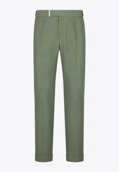 Tom Ford Atticus Tailored Pants In Wool And Silk In Green
