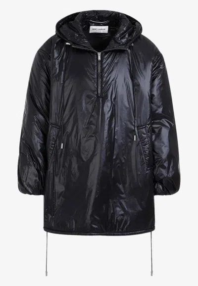 Saint Laurent Cassandre Anorak Oversized Hooded Coat In Black