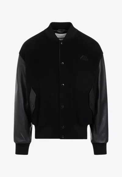 Alexander Mcqueen Leather-trimmed Bomber Jacket In Black