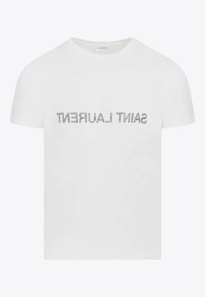 Saint Laurent Reverse Logo T-shirt 'naturel/noir' In White