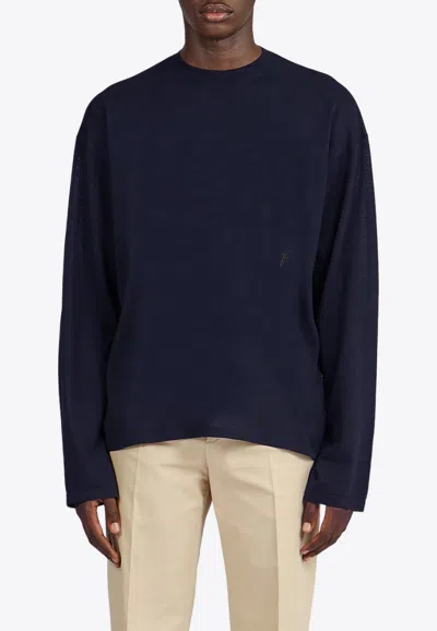 Ferragamo Crewneck Wool Sweater In Navy