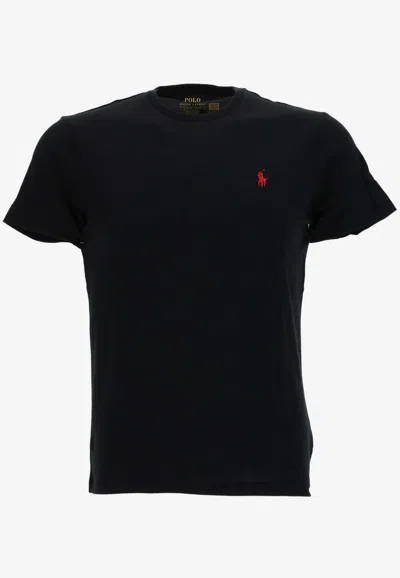Polo Ralph Lauren Black Crewneck T-shirt With Pony Embroidery On The Front In Black