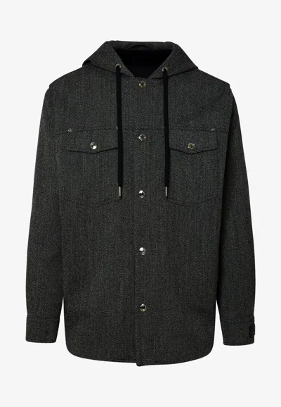 Versace Drawstring Jacket With Hood In Charcoal