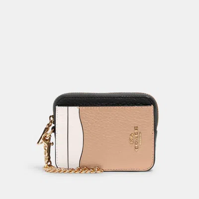 Coach Outlet Zip Card Case In Colorblock In Pink