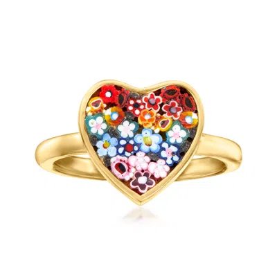 Ross-simons Italian Multicolored Murano Glass Mosaic Floral Heart Ring In 18kt Gold Over Sterling In Multi