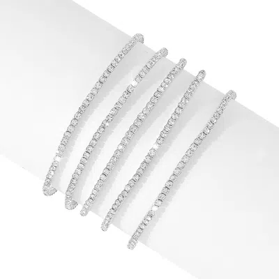 Adornia Silver Plated Multi Stretch Crystal Bracelet Set In Silver