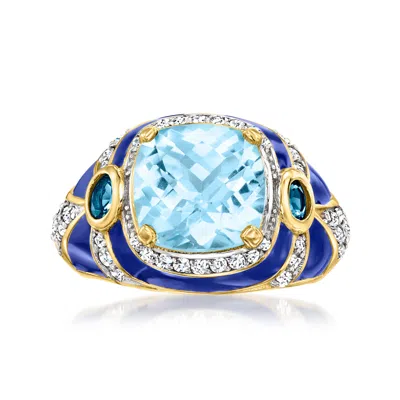 Ross-simons London And Sky Blue Topaz And . White Zircon Ring With Blue Enamel In 18kt Gold Over Sterling In Blue