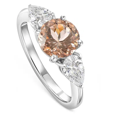 Pompeii3 2.75ct Morganite & Pear Shape 3-stone Diamond Engagement Ring 14k Gold Lab Grown In Multi