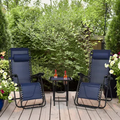 Hivvago 3 Pieces Folding Portable Zero Gravity Reclining Lounge Chairs Table Set-gray