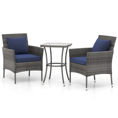Hivvago 3 Pieces Patio Furniture Set With Cushioned Patio Chairs And Tempered Glass Coffee Table-white