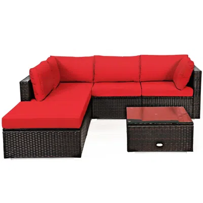 Hivvago 6 Pieces Outdoor Patio Rattan Sectional Sofa Set With Coffee Table-black
