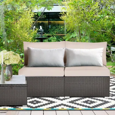 Hivvago 2 Pieces Patio Rattan Armless Sofa Set With 2 Cushions And 2 Pillows-black