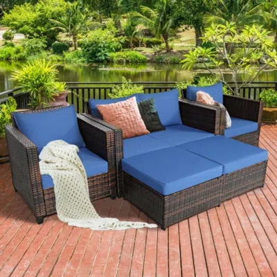 Hivvago 5 Pieces Patio Cushioned Rattan Furniture Set-turquoise