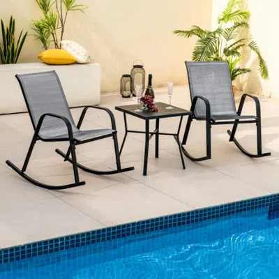 Hivvago Set Of 2 Metal Patio Rocking Chair With Breathable Seat Fabric-gray