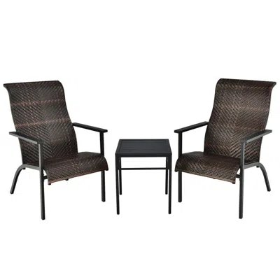Hivvago 3 Pieces Patio Rattan Bistro Set With High Backrest And Armrest-brown