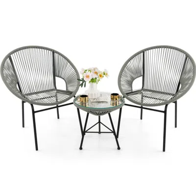 Hivvago 3 Pieces Patio Acapulco Furniture Bistro Set With Glass Table-gray