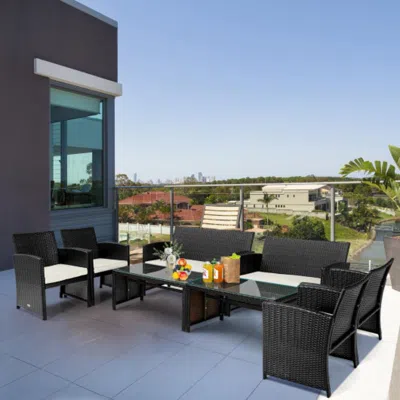 Hivvago 4pcs Patio Rattan Cushioned Furniture Set-white
