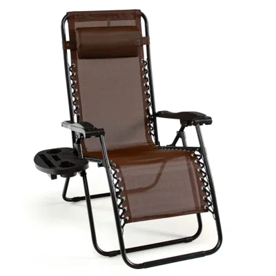 Hivvago Outdoor Folding Zero Gravity Reclining Lounge Chair With Utility Tray-brown