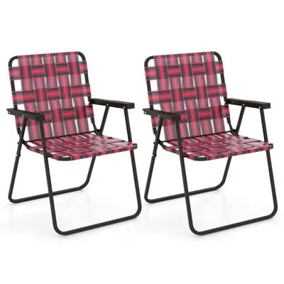 Hivvago 2 Pieces Folding Beach Chair Camping Lawn Webbing Chair-red