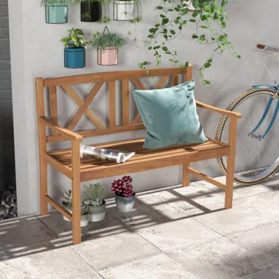 Hivvago 2-person Wood Outdoor Bench With Cozy Armrest And Backrest