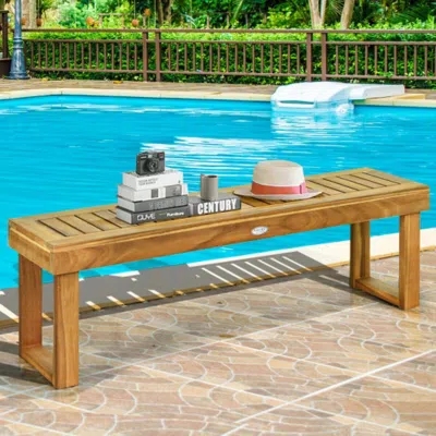 Hivvago 52 Inch Acacia Wood Dining Bench With Slatted Seat