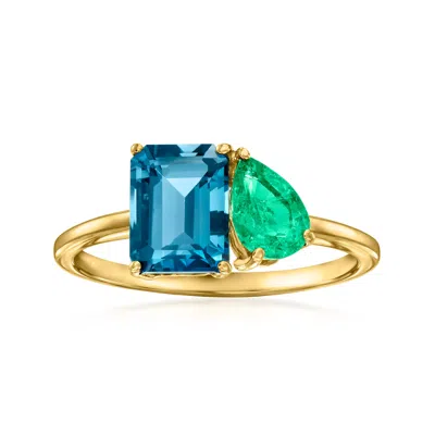 Ross-simons London Blue Topaz And . Emerald Toi Et Moi Ring In 14kt Yellow Gold In Blue