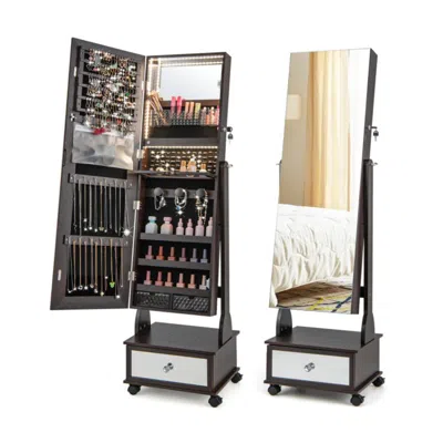 Hivvago 47 Inch Lockable Jewelry Cabinet Armoire With 3-color Led Lights-brown