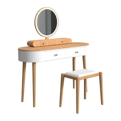 Hivvago Makeup Vanity Table Set With Led Mirror And 3 Spacious Drawers-white-natural Wood