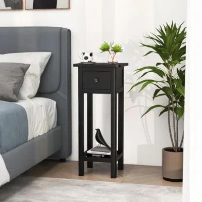 Hivvago 2 Tier Slim Nightstand Bedside Table With Drawer Shelf-black