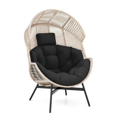 Hivvago Wicker Oversized Egg Style Chair With Cushions And Headrest-black