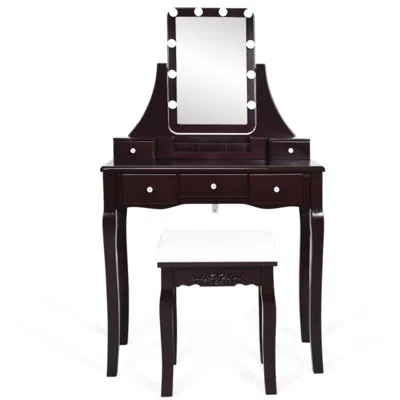 Hivvago 10 Dimmable Light Bulbs Vanity Dressing Table With 2 Dividers And Cushioned Stool-coffee