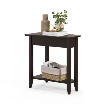 Hivvago 2-tier Wedge Narrow End Table With Storage Shelf And Solid Wood Legs-espresso