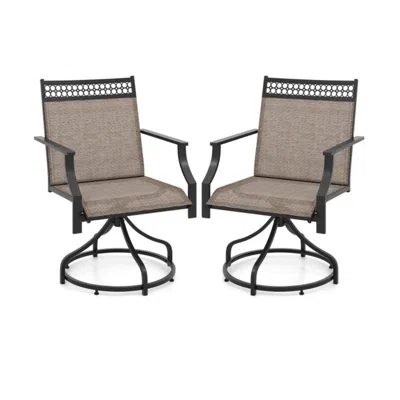 Hivvago Patio Swivel Dining Chairs Set Of 2 With Heavy-duty Metal Frame And Armrests-brown