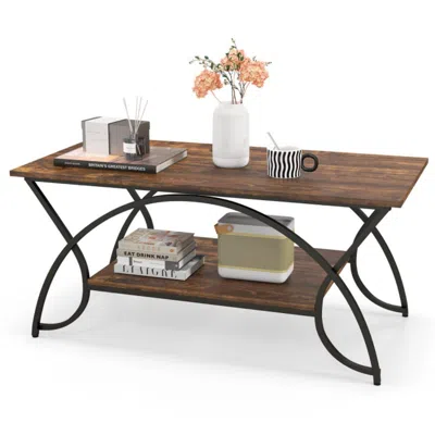 Hivvago 2-tier Faux Marble Coffee Table With Marble Top And Metal Frame-rustic Brown