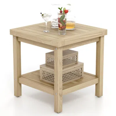 Hivvago 2-tier Outdoor Side Table With Shelf For Porch Deck Garden