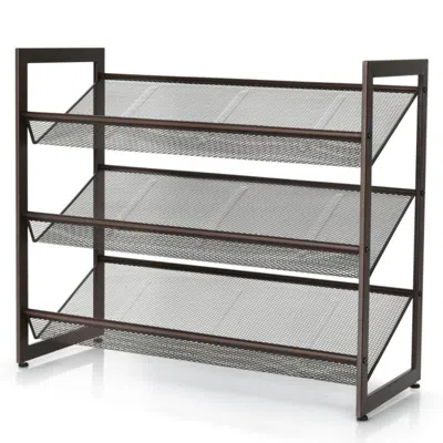 Hivvago 2/3/4 Tiers Flat And Slant Metal Shoe Rack For Entryway Hallway-3-tier