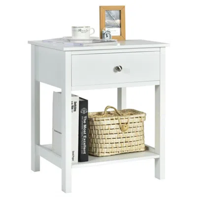 Hivvago Wooden Storage Shelf With Drawer For Bedroom And Living Room-white