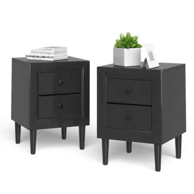 Hivvago 2 Pieces Multipurpose Retro Nightstand With 2 Drawers-black
