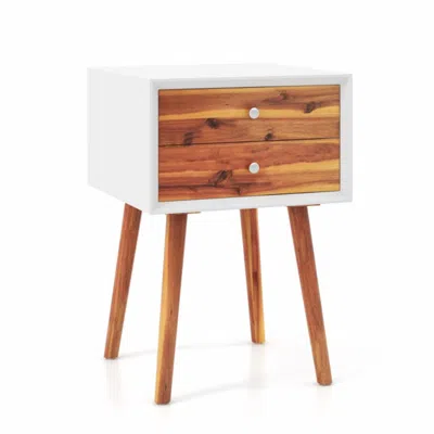 Hivvago Wooden Nightstand Mid-century End Side Table With 2 Storage Drawers-brown