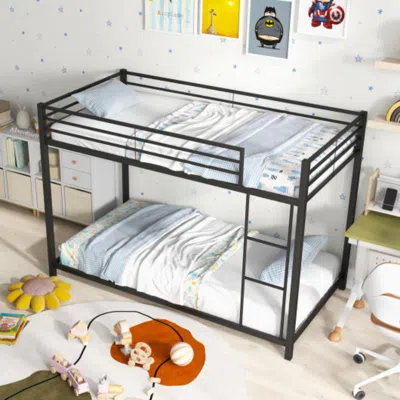 Hivvago Low Profile Twin Over Twin Metal Bunk Bed With Full-length Guardrails-black