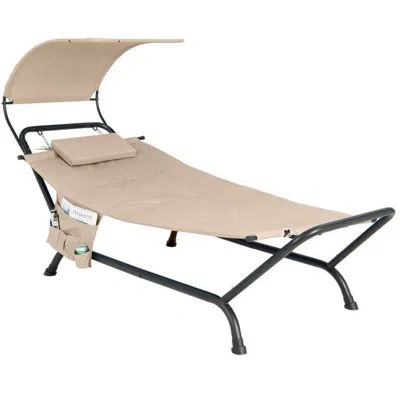 Quikfurn Outdoor Tan Hammock Style Chaise Lounge Chair Cot With Canopy And Storage Bag